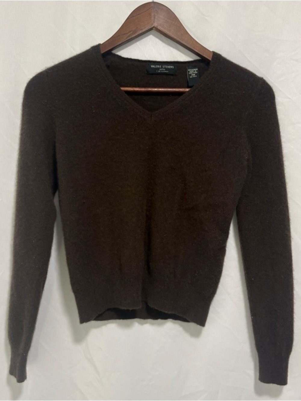 Valerie Stevens 100% Cashmere Brown V Neck Sweater Petite PM